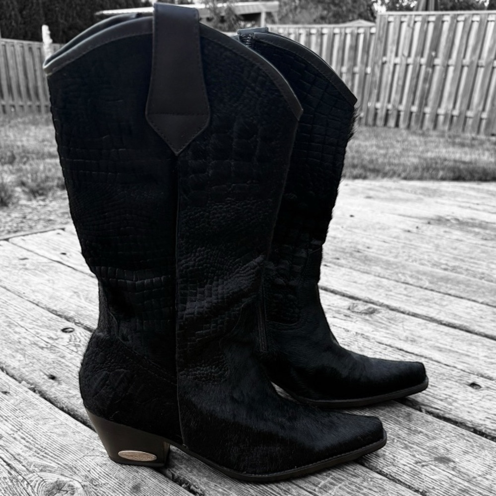 Rockwell Tharp Genuine Calf Hair Crocodile Embossed Pattern Western Style Boots - Picture 6 of 9
